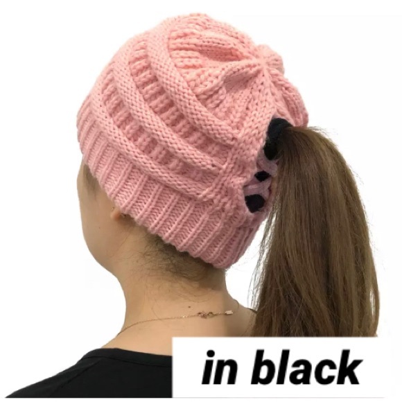 4 in 1 | Messy Bun Toque/ Beanie w/ Fur Pompom - Picture 7 of 7